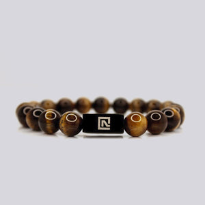 10MM Brown Tiger Eye Bead Bracelet - Black - Nolaj Blu