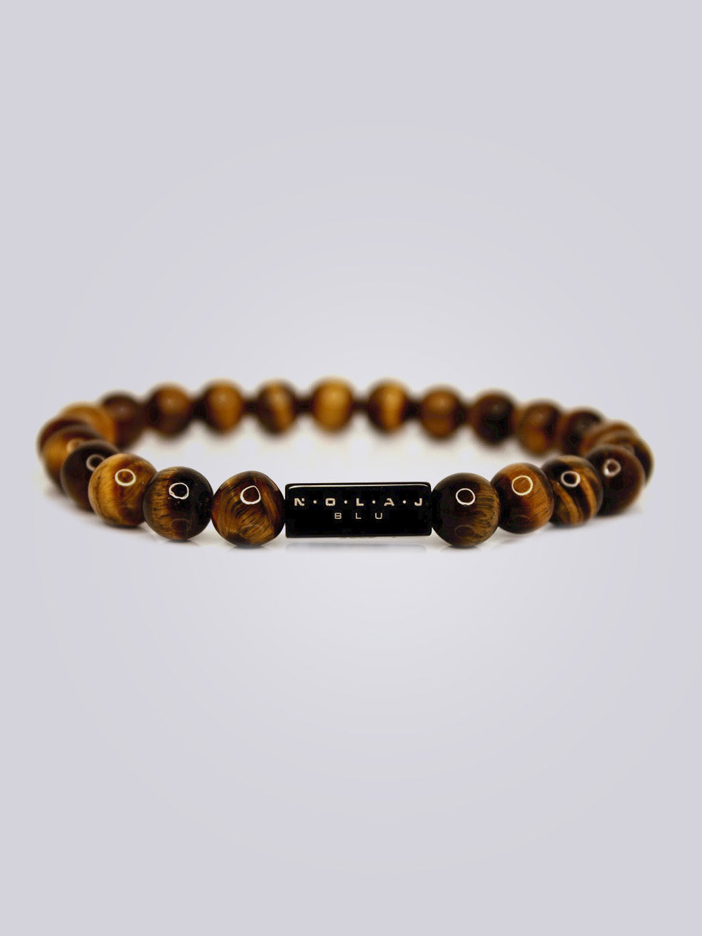 10MM Brown Tiger Eye Bead Bracelet - Black - Nolaj Blu