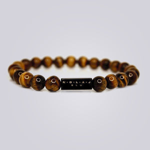 10MM Brown Tiger Eye Bead Bracelet - Black - Nolaj Blu