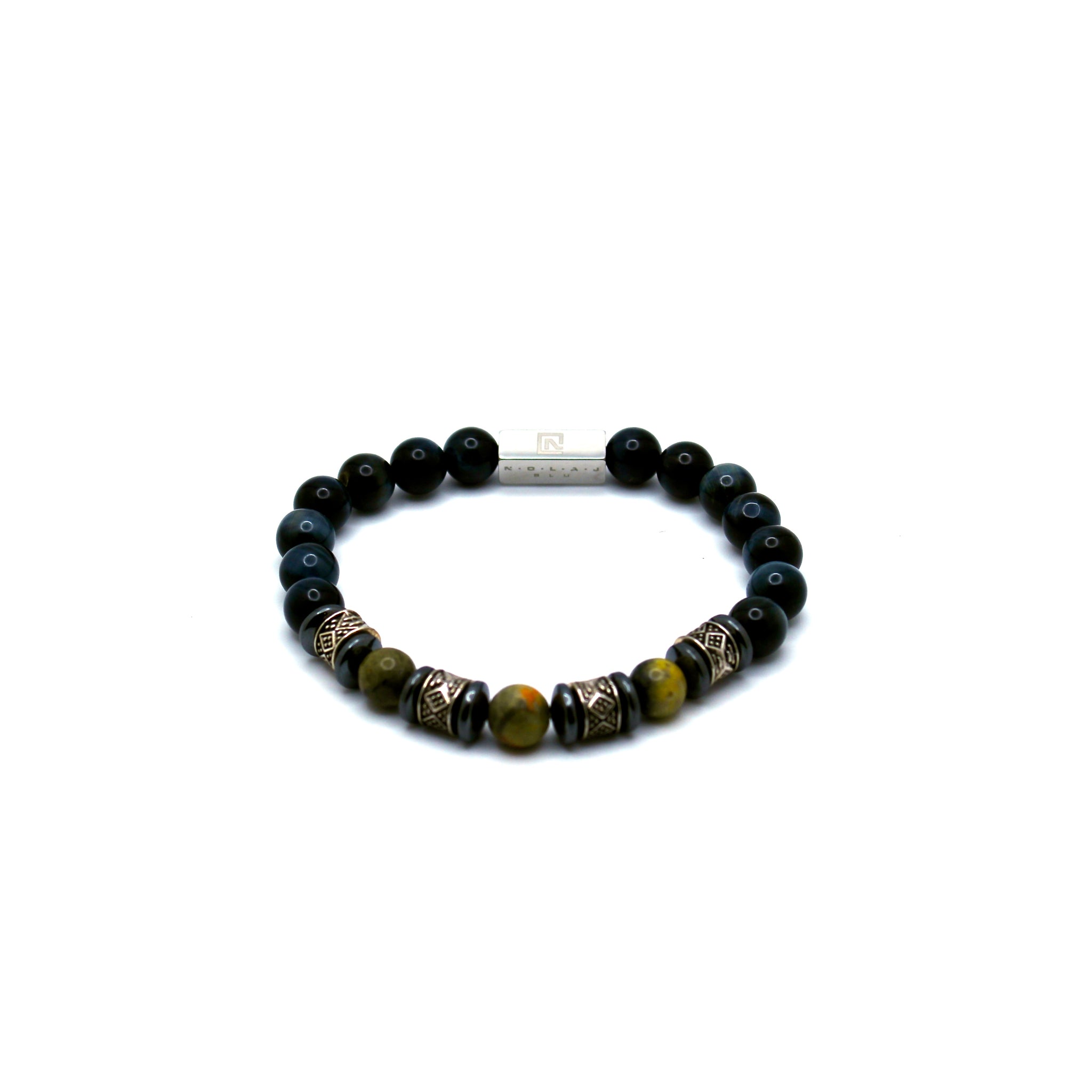 8MM Natural Grey Blue Tiger Eye Hawk Eye Bumblebee Jasper Gemstone Bracelet Healing Beaded Jewelry for Men, Women, Children, Teen - Nolaj Blu