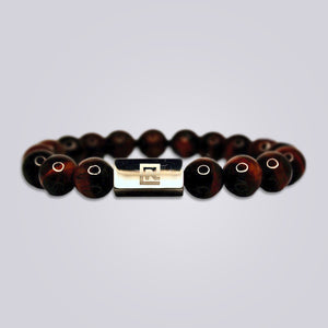 10MM Red Tiger Eye Bracelet - White Gold - Nolaj Blu