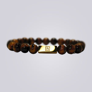 Brown Tiger Eye Bead Bracelet - Gold - Nolaj Blu