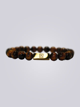 Brown Tiger Eye Bead Bracelet - Gold - Nolaj Blu