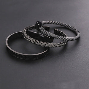 Black Roped Roman Bracelet Set - Nolaj Blu