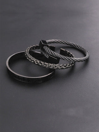 Black Roped Roman Bracelet Set - Nolaj Blu