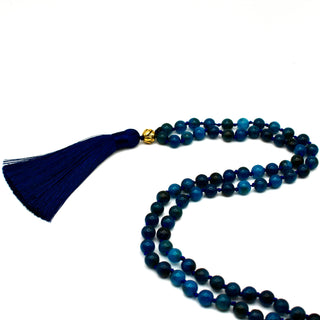 108 Natural Gemstone Blue Apatite Knotted Mala Necklace with Silk Tassel - Nolaj Blu