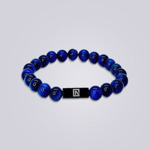 Blue Tiger Eye Bead Bracelet - Black