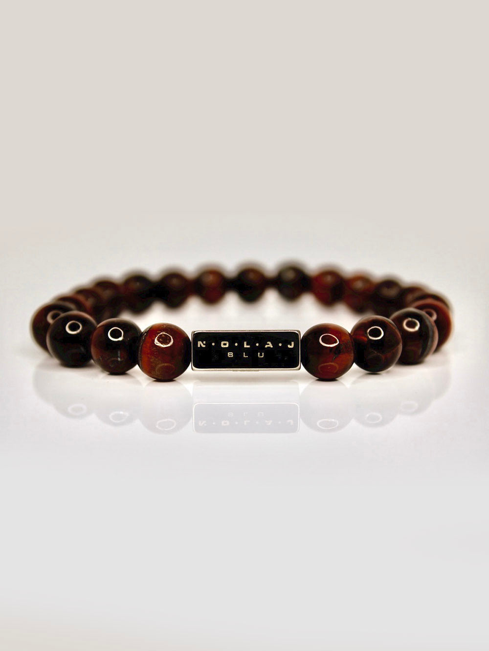 10MM Red Tiger Eye Bracelet - White Gold - Nolaj Blu