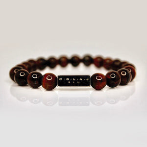 10MM Red Tiger Eye Bracelet - White Gold - Nolaj Blu