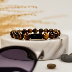 10MM Brown Tiger Eye Bead Bracelet - Black - Nolaj Blu