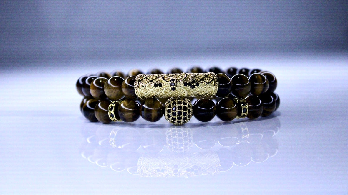 Brown tiger eye gemstone bracelet set