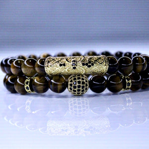 Brown tiger eye gemstone bracelet set