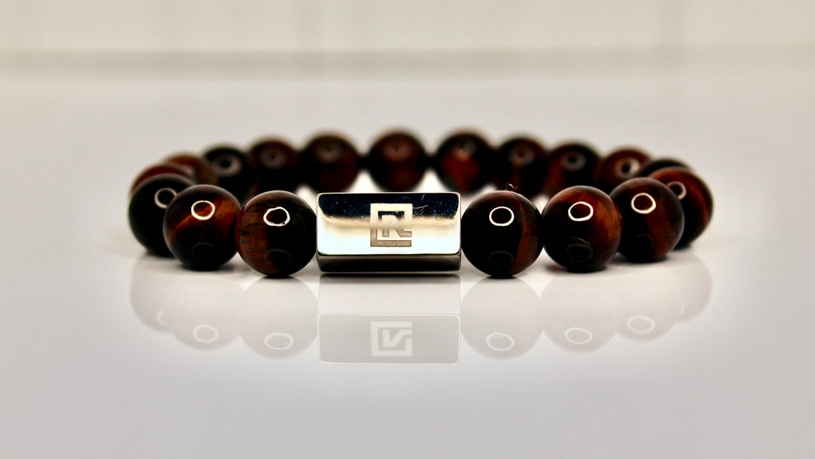 Red Tiger Eye Bracelet - White Gold