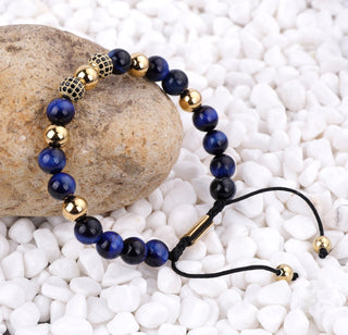 Blue tiger eye and real gold plated stainless steel beads bracelet