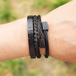 Black Roped Roman Bracelet Set - Nolaj Blu