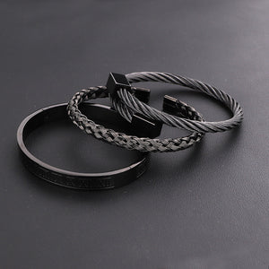 Black Roped Roman Bracelet Set