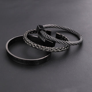 Black Roped Roman Bracelet Set - Nolaj Blu